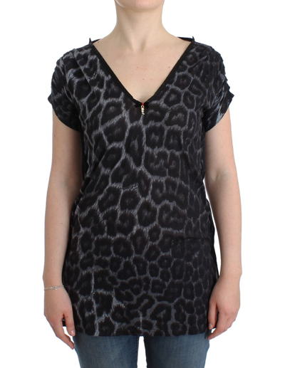Shop Cavalli Gray Leopard V-neck Women's Top