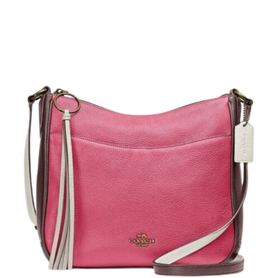 Shop Coach 38696 Chaise Polished Pebble Colorblock Leather Crossbody Messenger Bag In Confetti Pink Multi