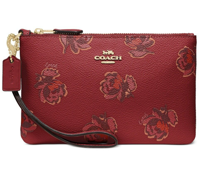 Shop Coach Floral Print Small Wristlet In Red