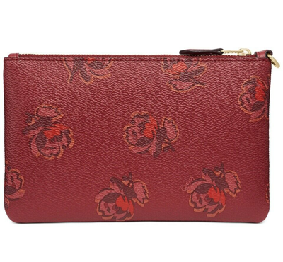 Shop Coach Floral Print Small Wristlet In Red