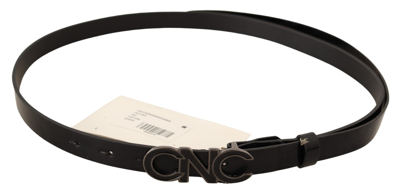 Costume National Black Leather Letter Logo Buckle Belt In Black