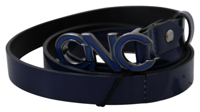Shop Costume National Blue Leather Logo Skinny Fashion  Men's Belt