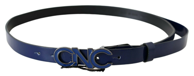 Shop Costume National Blue Leather Logo Skinny Fashion  Men's Belt