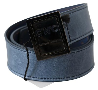 Shop Costume National Blue Normal Leather Logo Buckle Women's Belt