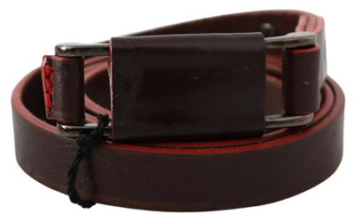 Shop Costume National Brown Leather Double Rustic Silver Buckle Women's Belt