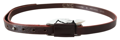 Shop Costume National Brown Leather Double Rustic Silver Buckle Women's Belt