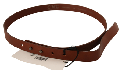 Costume National Brown Leather Silver Fastening Belt In Brown