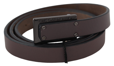 Shop Costume National Brown Leather Tactical Logo Buckle Women's Dark