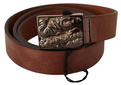 Shop Costume National Chic Solid Brown Waist Belt With Logo Men's Buckle
