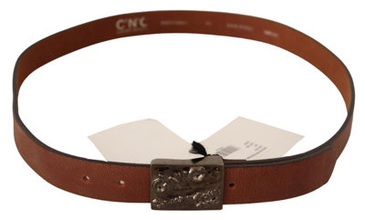 Shop Costume National Chic Solid Brown Waist Belt With Logo Men's Buckle