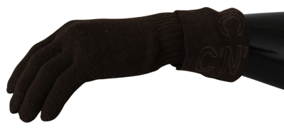 Costume National C'n'c   Wool Knitted One Size Wrist Length Gloves In Brown