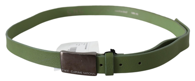 Shop Costume National Chic Green Leather Waist Belt With Silver Men's Buckle