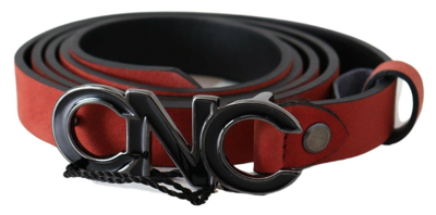 Shop Costume National Red Black Leather Black Logo Buckle Blood Women's Belt