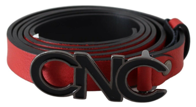 Shop Costume National Red Reversible Leather Logo Women's Belt