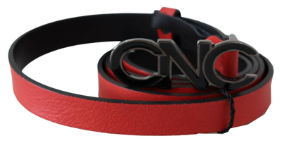 Shop Costume National Red Reversible Leather Logo Women's Belt