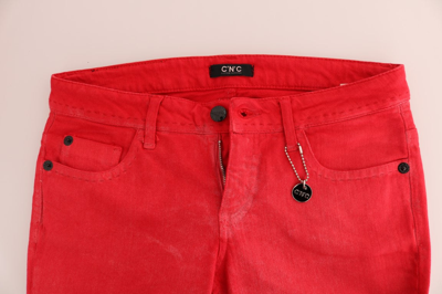 Shop Costume National Red Cotton Stretch Slim Women's Jeans