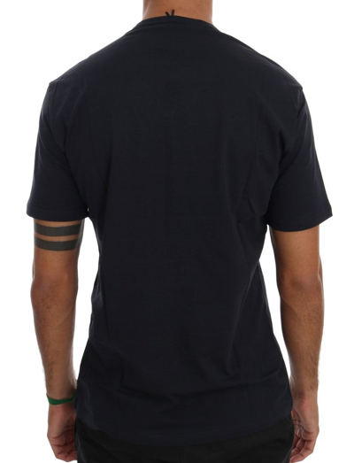 Shop Daniele Alessandrini Blue Cotton V-neck Men's T-shirt