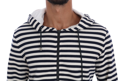 Shop Daniele Alessandrini Blue White Striped Hooded Cotton Men's Sweater