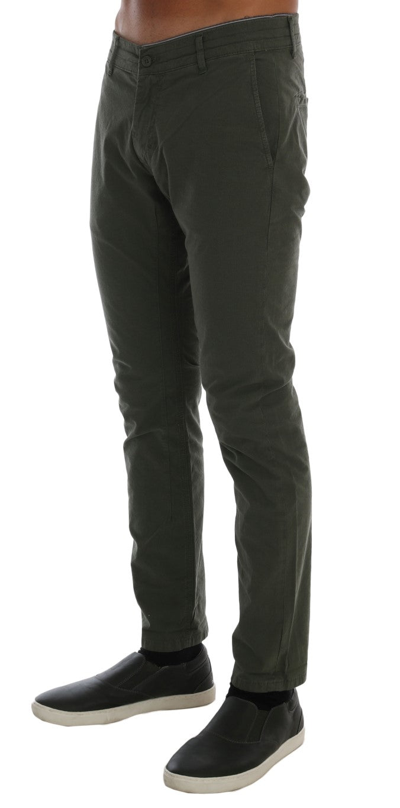 Shop Daniele Alessandrini Green Cotton Stretch Slim Fit Men's Chinos