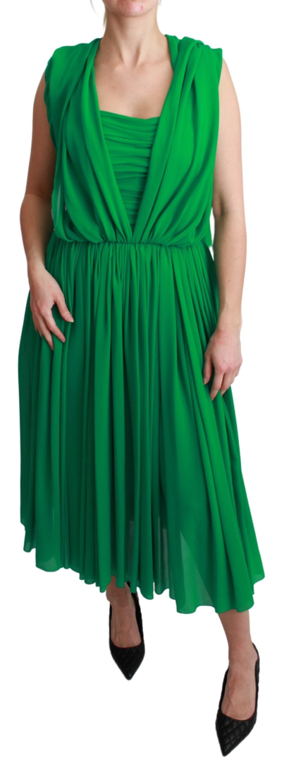 Shop Dolce & Gabbana Elegant Sleeveless Pleated Silk Maxi Women's Dress In Green