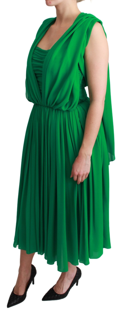 Shop Dolce & Gabbana Elegant Sleeveless Pleated Silk Maxi Women's Dress In Green
