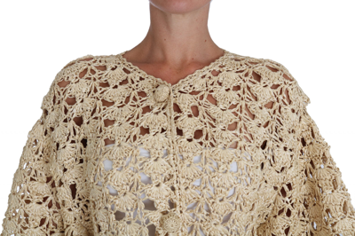 Shop Dolce & Gabbana Chic Beige Crochet Raffia Women's Cardigan