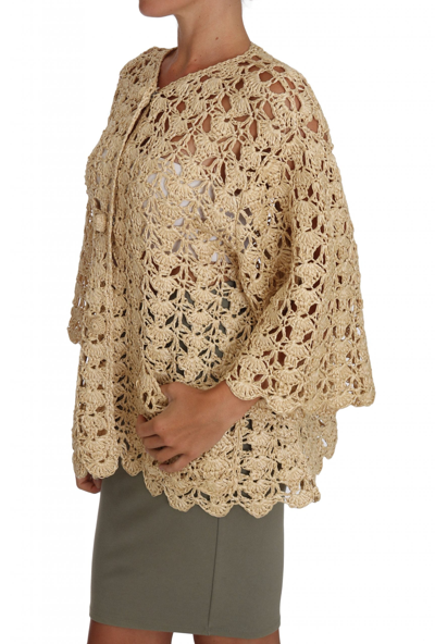 Shop Dolce & Gabbana Chic Beige Crochet Raffia Women's Cardigan