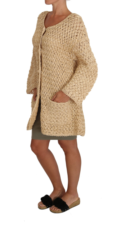 Shop Dolce & Gabbana Beige Cardigan Crochet Knitted Raffia Women's Sweater