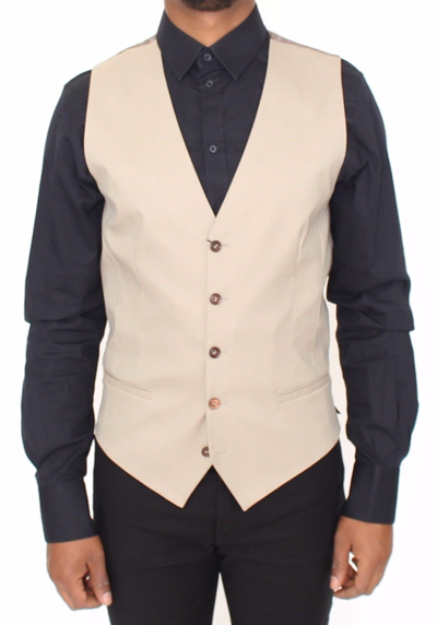 Shop Dolce & Gabbana Beige Cotton Dress Vest Blazer Men's Jacket