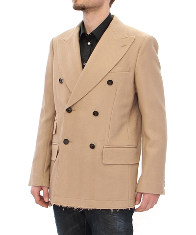 Shop Dolce & Gabbana Beige Double Breasted Coat Men's Jacket