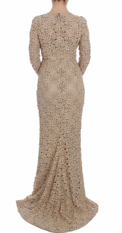 Shop Dolce & Gabbana Beige Floral Lace Long Sleeve Maxi Women's Dress