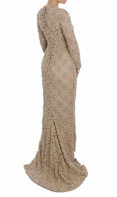 Shop Dolce & Gabbana Beige Floral Lace Long Sleeve Maxi Women's Dress