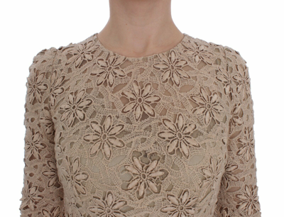 Shop Dolce & Gabbana Beige Floral Lace Long Sleeve Maxi Women's Dress