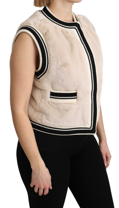 Shop Dolce & Gabbana Elegant Sleeveless Faux Fur Women's Vest In Beige