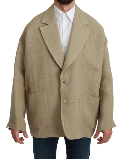 Shop Dolce & Gabbana Beige Jacket Men's 100% Jute Blazer Men's Coat