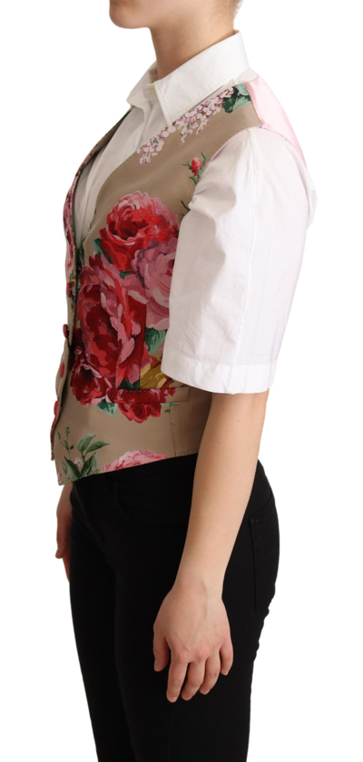 Shop Dolce & Gabbana Elegant Floral Beige Sleeveless Women's Vest