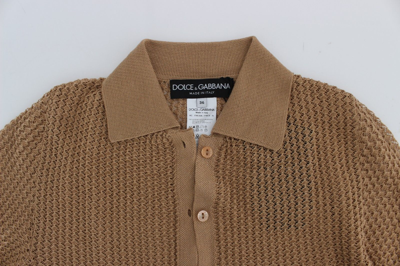 Shop Dolce & Gabbana Beige Knitted Cotton Polo Cardigan Women's Sweater