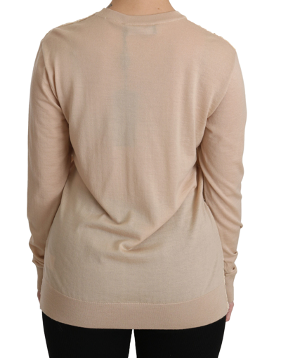 Shop Dolce & Gabbana Elegant Beige Lace Crew Neck Cashmere Women's Blouse