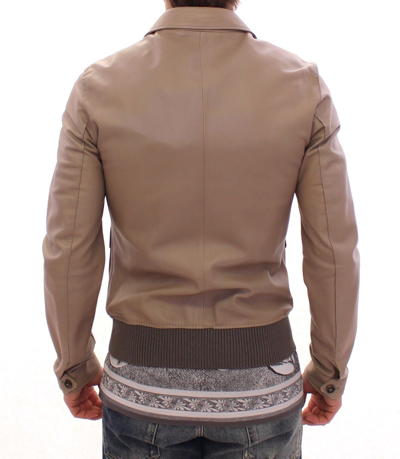 Shop Dolce & Gabbana Beige Leather Jacket Men's Biker