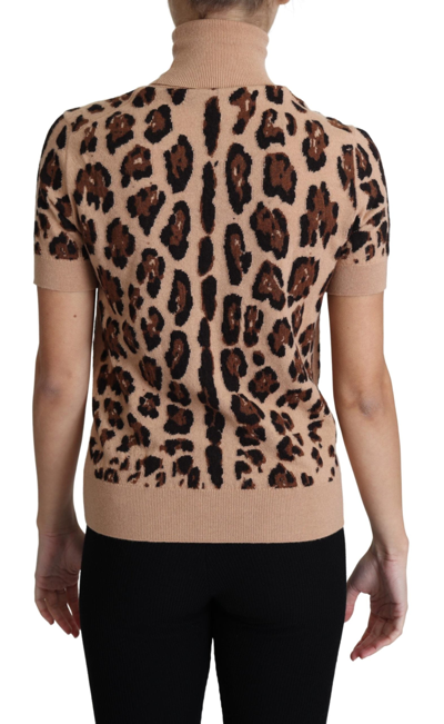 Shop Dolce & Gabbana Beige Leopard Cashmere Print Turtleneck Women's Top
