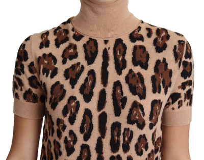 Shop Dolce & Gabbana Beige Leopard Cashmere Print Turtleneck Women's Top
