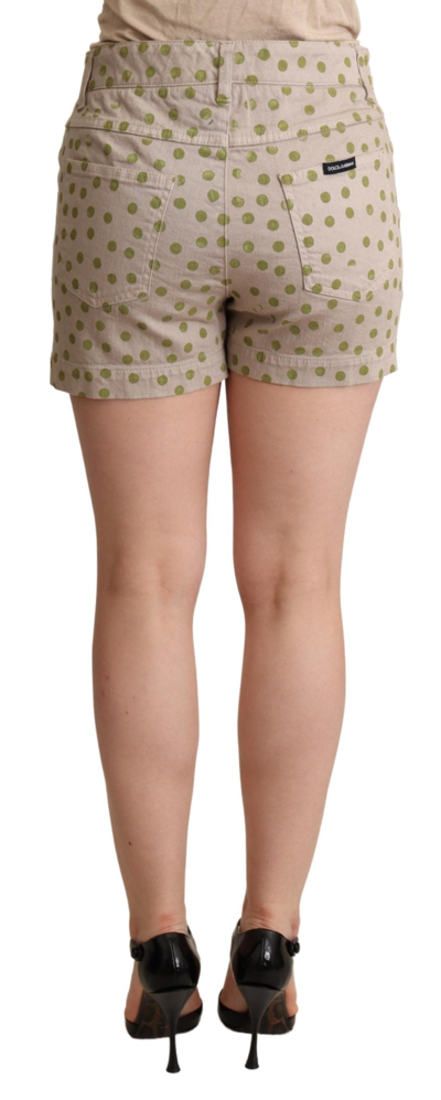 Shop Dolce & Gabbana Beige Polka Dots Denim Cotton Stretch Women's Shorts