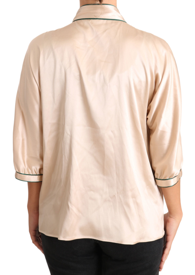 Dolce & Gabbana Beige Ribbon Silk Stretch Top Blouse In Beige