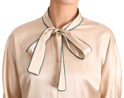 Dolce & Gabbana Beige Ribbon Silk Stretch Top Blouse In Beige
