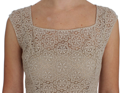 Shop Dolce & Gabbana Beige Ricamo Cutout Cotton Sheath Women's Dress