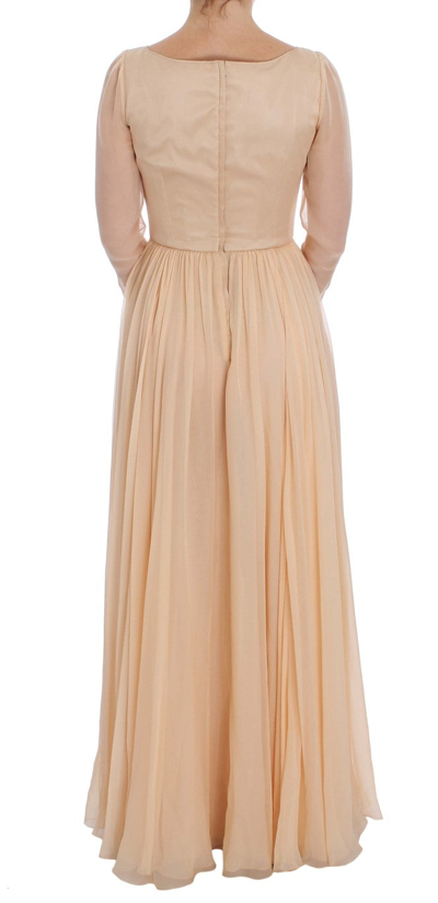 Shop Dolce & Gabbana Elegant Beige Silk Full Length Sheath Women's Dress