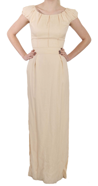 Shop Dolce & Gabbana Beige Silk Column Cap Sleeve Gown Women's Dress