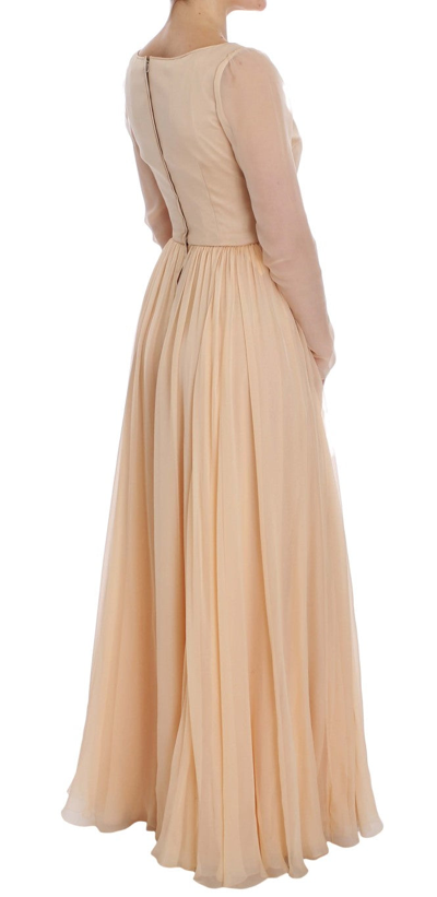 Shop Dolce & Gabbana Elegant Beige Silk Full Length Sheath Women's Dress