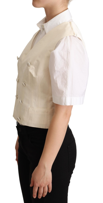 Dolce & Gabbana Beige Silk Sleeveless Waistcoat Vest In Beige