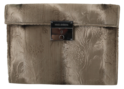 Shop Dolce & Gabbana Beige Velvet Floral Leather Men Document Men's Briefcase